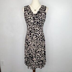 Kasper Black Tan Animal Print Drape Neck Stretchy Sleeveless Classic Dress Sz 4